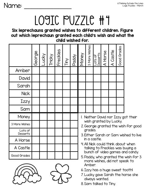 There is something so wonderfully satisfying about unlocking the key to the <b>puzzle</b> that has had you stumped for the last 20 minutes and, with a flurry of your pencil, filling the entire rest of the chart with X's and O's!. . Logic grid puzzles printable with answers